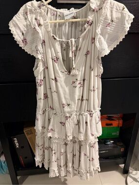 Skylar + Madison White Floral Tie-Front Ruffled Dress